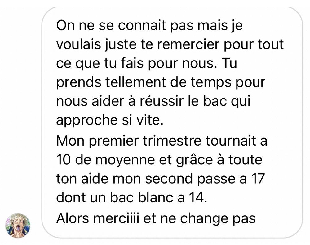 10 de moyenne au premier trimestre puis 17 au second avec un bac blanc à 14