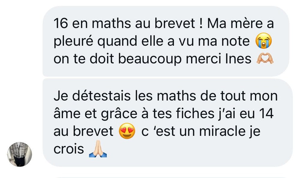 16 en maths au brevet — sa mère a pleuré en voyant la note, fiches Inès Maths