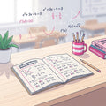 Cahier QCM automatismes maths Premiere ouvert sur un bureau avec formules mathematiques