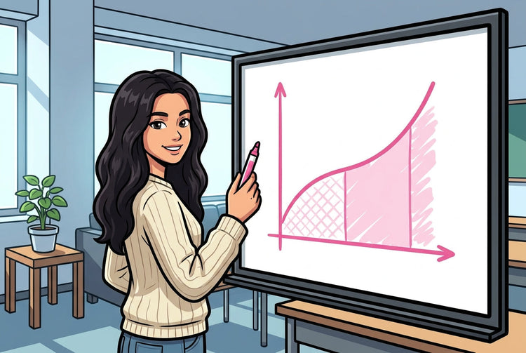 Élève de Terminale au tableau blanc traçant une courbe et l'aire sous la courbe pour réviser les primitives en spé maths