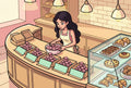 Élève de 3ème en tablier de pâtissière rangeant des macarons roses en paquets identiques, illustration du PGCD pour réviser l'arithmétique du Brevet de maths