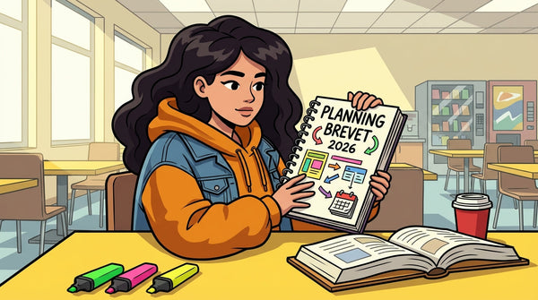 Inès révise son brevet sans stress à la cafétéria avec son planning de révision