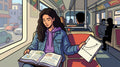Inès révisant ses cours de mathématiques dans le tramway pour anticiper son entrée en prépa.