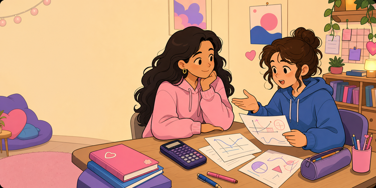Élève de Terminale expliquant un exercice de maths avec Inès pour préparer l’oral de rattrapage du bac.