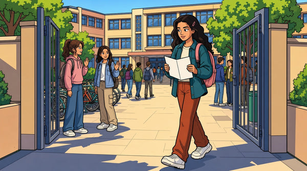 Élève arrivant devant son lycée pour la rentrée en Seconde 2026