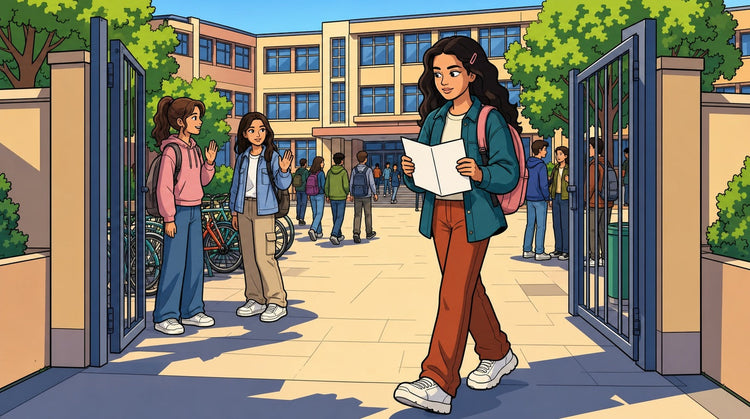 Élève arrivant devant son lycée pour la rentrée en Seconde 2026