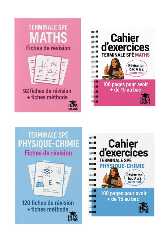 Pack Réussite Bac 2025 : 2 Packs de fiches + 2 cahiers d'exercices (Maths et PC)