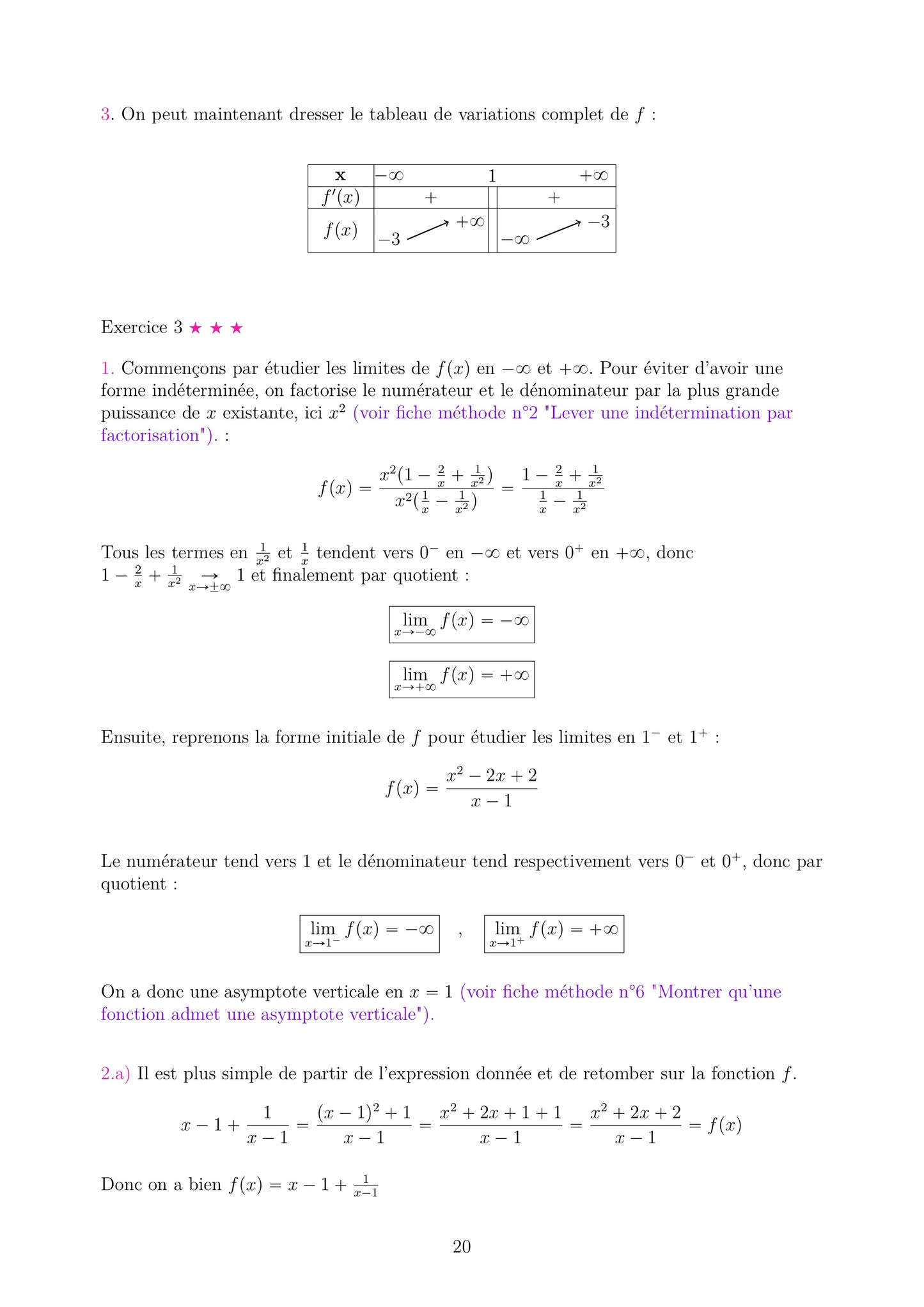Fiche d'exercice sur les variations et représentation graphique de fonctions en Maths Terminale. Tableau de variations, représentation graphique et limites. Support pour révision bac spécialité.