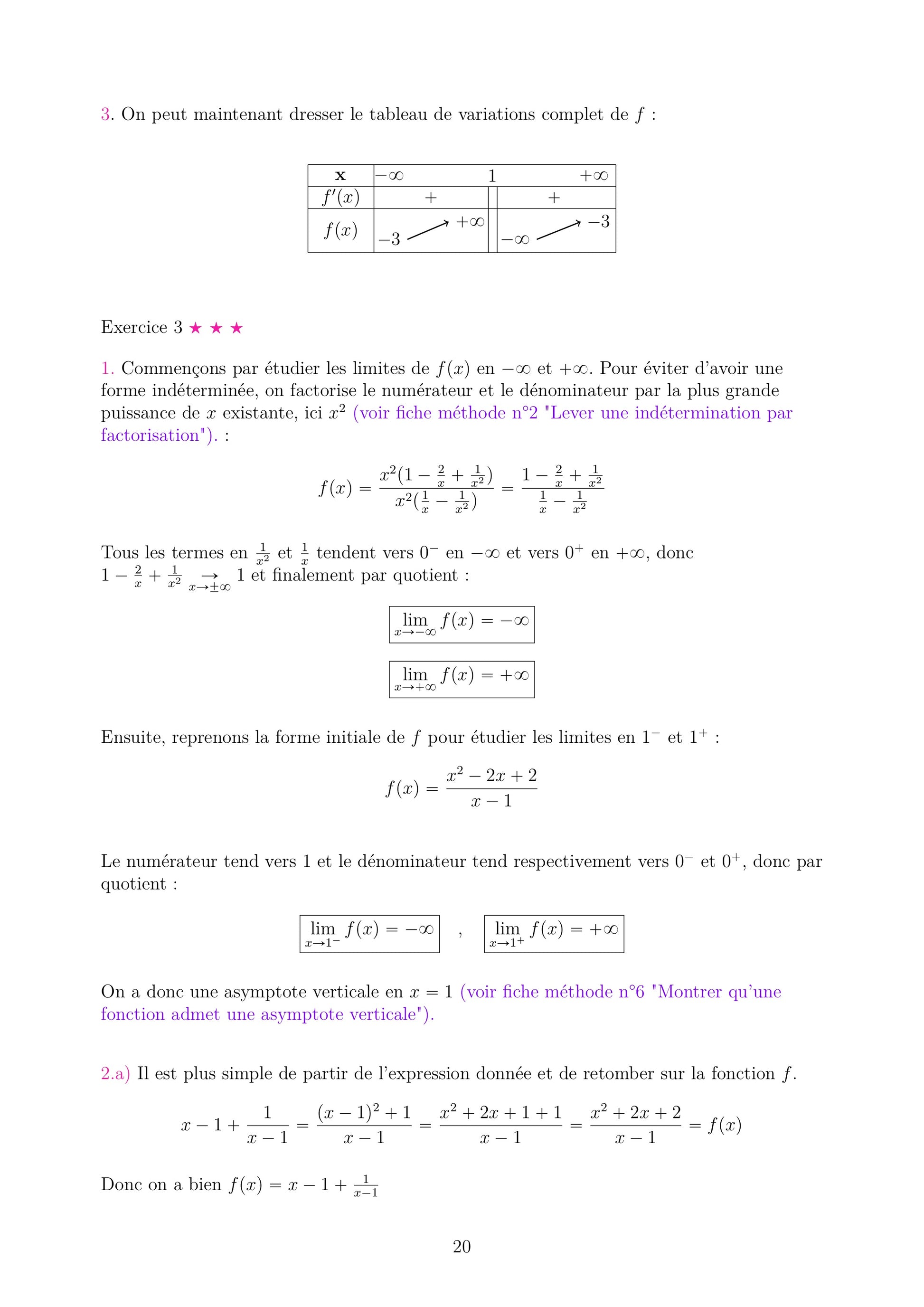 Fiche d'exercice sur les variations et représentation graphique de fonctions en Maths Terminale. Tableau de variations, représentation graphique et limites. Support pour révision bac spécialité.