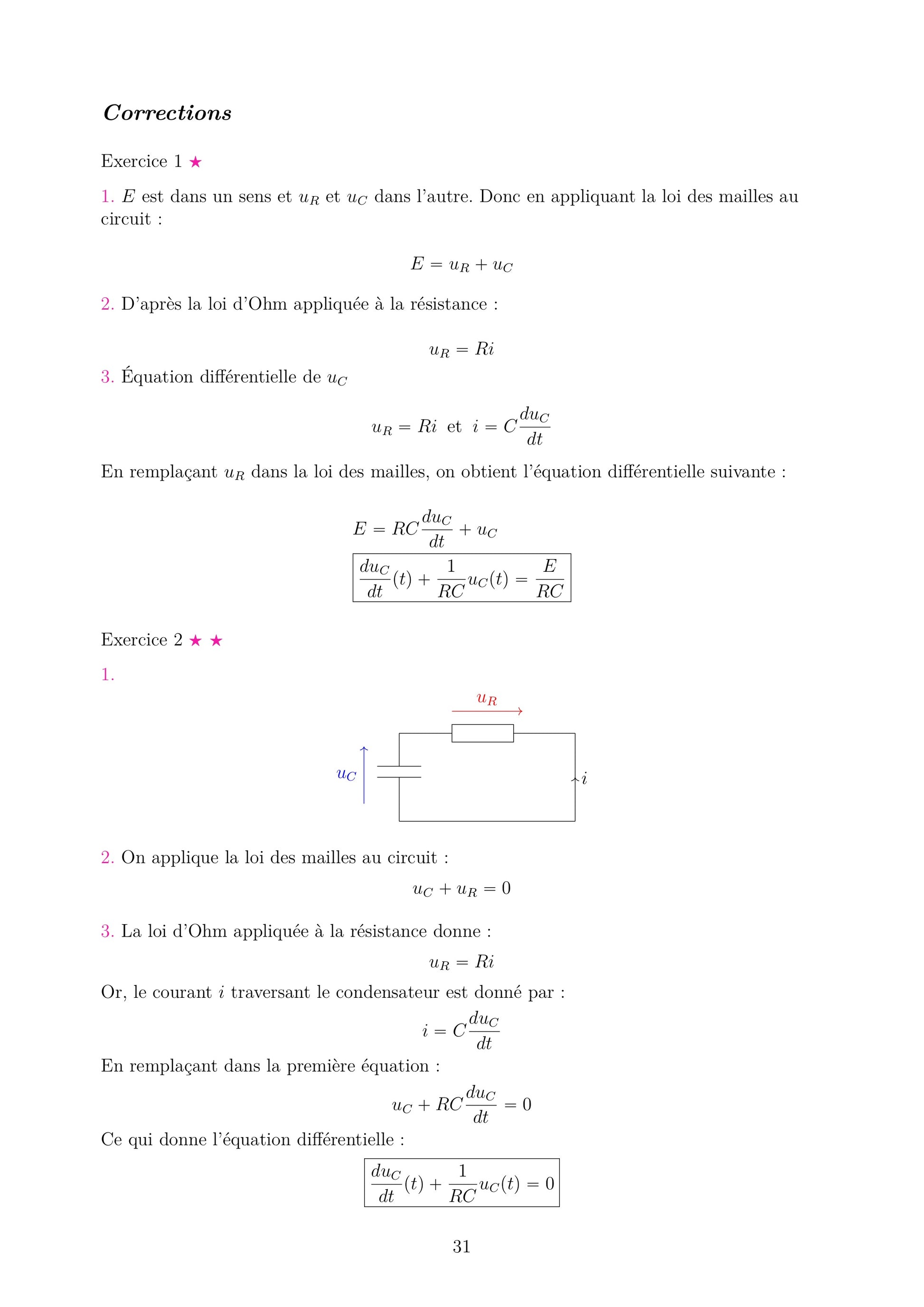 Fiche de corrections d'exercices de Physique Chimie Terminale. Démonstrations détaillées avec schémas. Support pour vérifier les calculs bac spécialité.