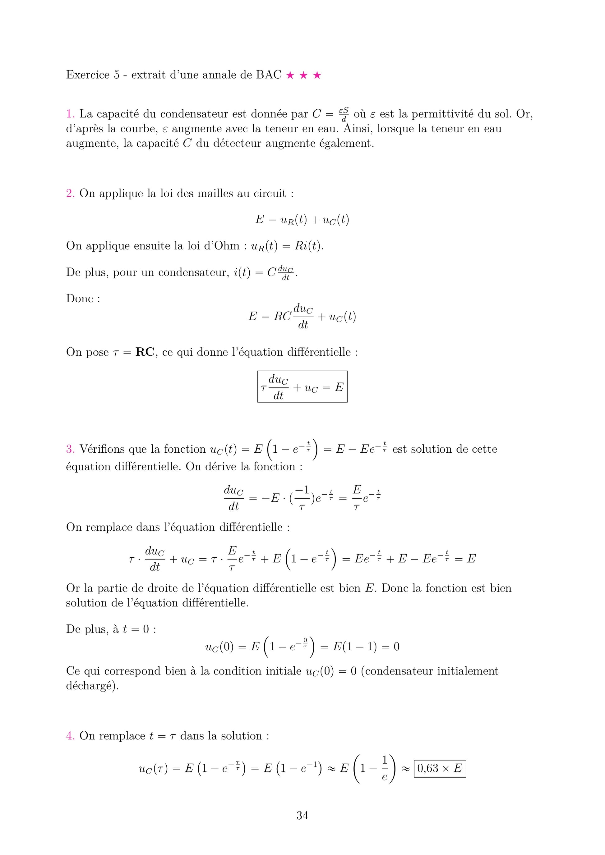Fiche de correction détaillée de Physique Chimie Terminale (type bac). Étapes algébriques complètes avec raisonnement physique. Support pour vérifier les calculs bac spécialité.