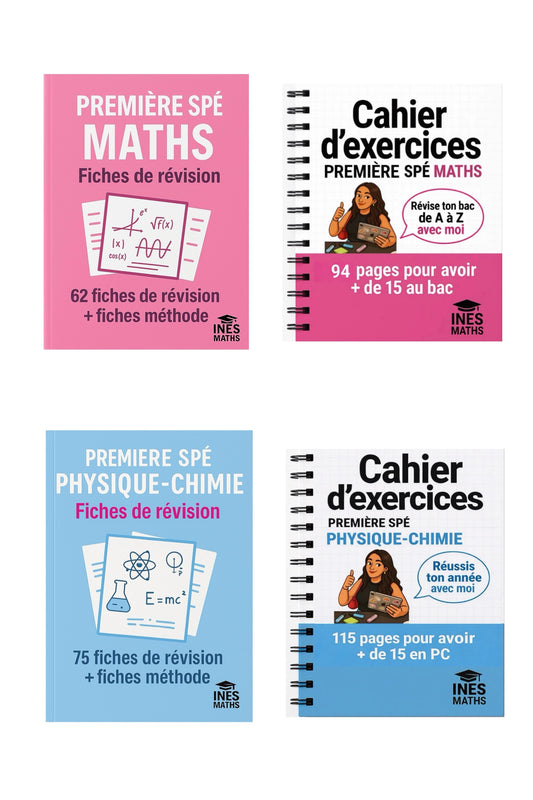 Pack Réussite maths + PC 1ère : 2 Packs de fiches + 2 cahiers d'exercices