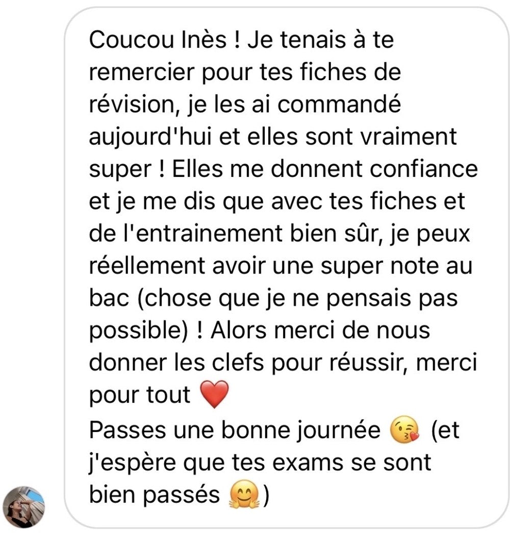 Témoignage élève — fiches Inès donnent confiance et les clefs pour réussir